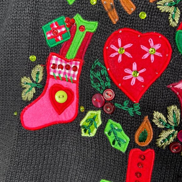 Vintage Quacker Factory Women's Sweater  1X Plus Embroidered Holiday Heart Tree - Picture 5 of 16